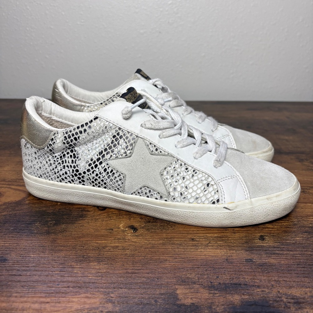 Vintage Havana Gadol Snakeskin Star Suede Low Top Sneakers White Gold